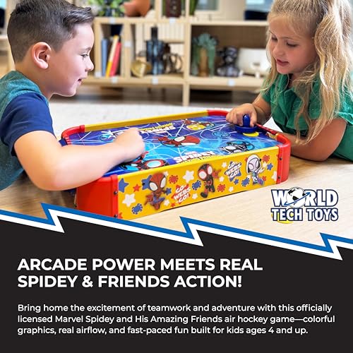 Marvel Spidey and His Amazing Friends Kids Air Hockey Table - Tabletop Game with Puck, Pushers & Air Flow System - Spiderman Toys for Kids 4+