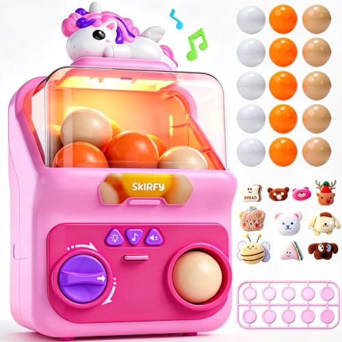 Skirfy Capsule Vending Machine for Kids, Light Up Toy Vending Machine with 15 PCS 1.77" Reusable Toy Capsules, Prize Machine, Arcade Game Toy, Birthday Gift for Girls Boys Ages 3-8 - color: Pink