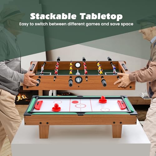 Giantex 4-in-1 Multi Game Table, Combo Foosball Game Table Top w/Billiards, Ping Pong, Push Hockey for Home, Game Room, Family Night & Arcade, Wood Combination Game Table Set for Adults - color: Natural