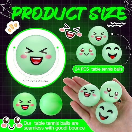 24 Pcs Glow in The Dark Table Tennis Balls Christmas Luminous Emotion Bouncy Balls Glowing Halloween Party Supplies Goodie Bag Fillers Cat's Fun Playmate for Holidays Outdoor Indoor