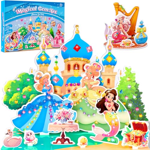 Stickers for Kids, Gem Stickers Kit, Travel Toys for Girls, 600+Sticker, DIY Scrapbooking Activity, 5 Princess Theme Diamond Art Kits for Kids Christmas Birthday Gifts for Girls Ages 3, 4, 5, 6, 7, 8 - style: Gem Stickers Kit