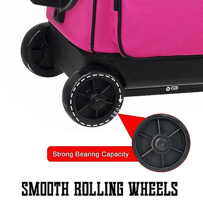 WOLT Double Roller 2 Ball Bowling Bag with Separate Shoe Compartment, Large Capacity Bowling Ball Bag with Accessory Pocket, Retractable Handle Extends to 40" - color: Pink