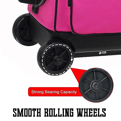 WOLT Double Roller 2 Ball Bowling Bag with Separate Shoe Compartment, Large Capacity Bowling Ball Bag with Accessory Pocket, Retractable Handle Extends to 40" - color: Pink