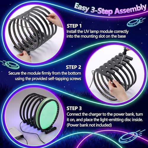 Spiral Disc Golf UV Charging Station, Fast Multi Disc Charging for Luminous Glow Discs, USB Powered Portable Night Play Accessory, Hands Free for Outdoor Practice & Tournaments