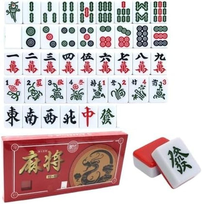 Portable Mini Mahjong Set 1"x0.6" Fall-Resistant Logical Thinking Exercise Puzzle Board Game Chess and Cards Gift for Friends Family Dragon Year Box