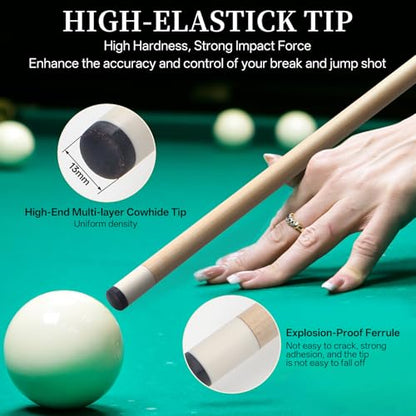 Kmise Pool Stick Set - 58" Pool Cue Stick, Canadian Maple Professional Billiards Pool Cue, Pool Sticks for Adults, 18 20oz Green, Black, Pool Stick for Bar House Pool Table Sports