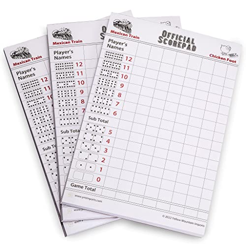 Yellow Mountain Imports 3-Pack Mexican Train and Chicken Foot Dominoes Scorepad - 180 Sheets - size: 3-Pack Mexican Train/Chicken Foot - 180 sheets