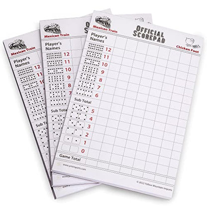 Yellow Mountain Imports 3-Pack Mexican Train and Chicken Foot Dominoes Scorepad - 180 Sheets - size: 3-Pack Mexican Train/Chicken Foot - 180 sheets