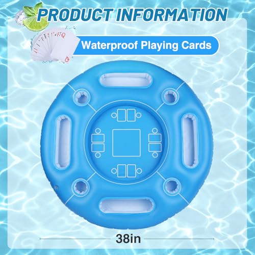 Biggun Floating Pool Game Table - Spacious Inflatable Board Games Table with Waterproof Playing Cards, Fun to Use Food Drink Bar for Summer Pool Accessories