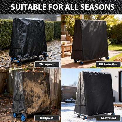 Ping Pong Table Cover Heavy Duty 600D Oxford Waterproof Outdoor Table Tennis Cover Universal for 9x5 FT Foldable Tables, Windproof Buckles, Side Zip Opening, All Weather Protection - size: Folded