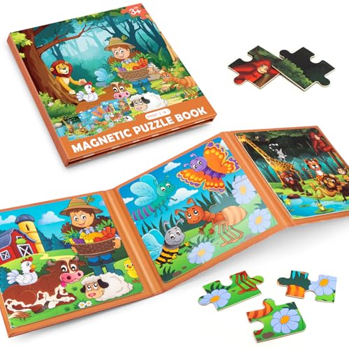 Magnetic Puzzles for Toddlers 3-5, Farm Animals Puzzles for Kids Ages 4-6 Toddler Puzzles, Educational Learning Magnets Travel Puzzels Road Trip Activities Toys for 3 4 5 6 Boys and Girls Gift - style: Farm