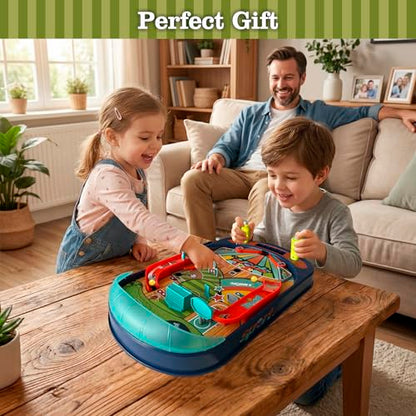 Kids Pinball Machine — Tabletop Arcade Game with Obstacles, Pull-Rod Launcher, Flippers, Scoring Targets, Pins & Mini Hoop, 1-2 Player Mini Pinball for Kids Ages 3+ - style: Sport Pinball