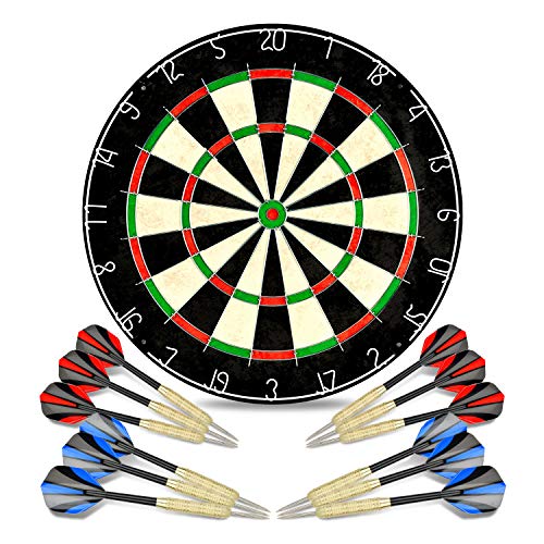 LinkVisions Dartboard with Staple-Free Bullseye, 18g Steel Tip Darts Set,12 Steel Tip Darts 18g, Dartboard Mounting Kits Included - style: Casupieler