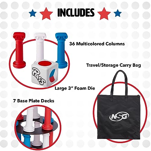NSG Giant Tumbling Tower Game - Classic Stacking Game, 36 Colorful Pieces, Foam Dice, and Travel Storage Bag - Party Game for Friends and Family Ages 5 and up