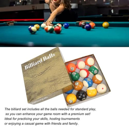 16 Pcs Billiard Ball Set Regulation Size, Professional Regulation Size Billiards Pool Balls Set, Standard Set of Pool Balls, Resin, for Billiard Table Pool Table