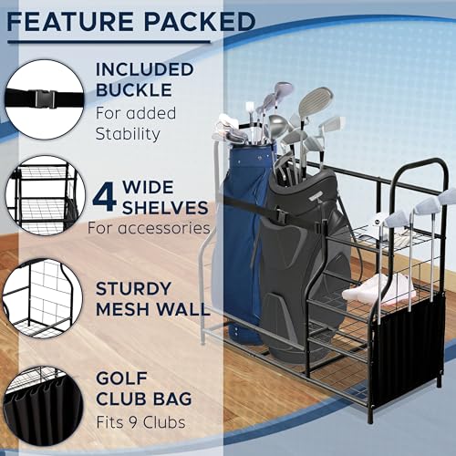Morvat Golf Storage Bag Organizer, Fits Two Golf Bags, Metal Durable Rack Stand for Golfing Equipment, Golf Balls & Accessories, for Home, Garage, Basement, Shed (Style 2) - style: Style 2