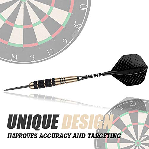 Steel Tip Darts Set for Dartboard, Professional Brass Darts Metal Tip Black Purple Aluminium Nylon Shafts 9 Flights 50 Rubber O-Rings 12 Spring Rings 1 Dart Sharpener Tool 24/27 Grams - color: 24g Black