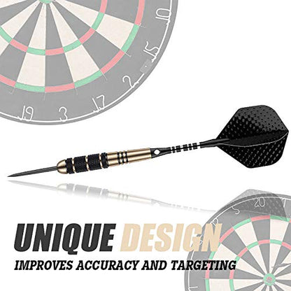Steel Tip Darts Set for Dartboard, Professional Brass Darts Metal Tip Black Purple Aluminium Nylon Shafts 9 Flights 50 Rubber O-Rings 12 Spring Rings 1 Dart Sharpener Tool 24/27 Grams - color: 24g Black