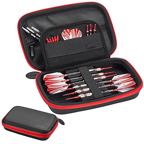 Casemaster Sentinel 6 Dart Case, Holds Extra Accessories, Tips, Shafts and Flights, Compatible with Steel and Soft Tip Darts, Impact & Water Resistant Tactech Shell, Red Zipper - color: Red