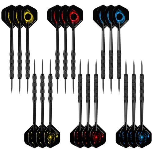 Accmor Metal Tip Darts, Steel Tip Darts, 14 Grams Professional Metal Darts, Darts Metal Tip Set, Metal Darts for Dartboard - color: Phantom Trace-Black, style: 18 pack