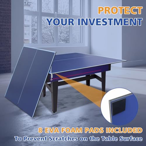 6 * 3Ft Blue Mid-Size Ping Pong Conversion Foldable & Portable Table Tennis Table for Indoor Games - Blue - Professional - Indoor Games - Portable