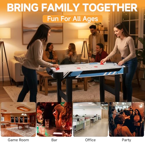 48” Air Hockey Table for Adults – Full-Size Arcade Game Table with LED Electronic Scoreboard, 2 Pushers & 2 Pucks, Sturdy MDF Frame for Home, Office & Game Room