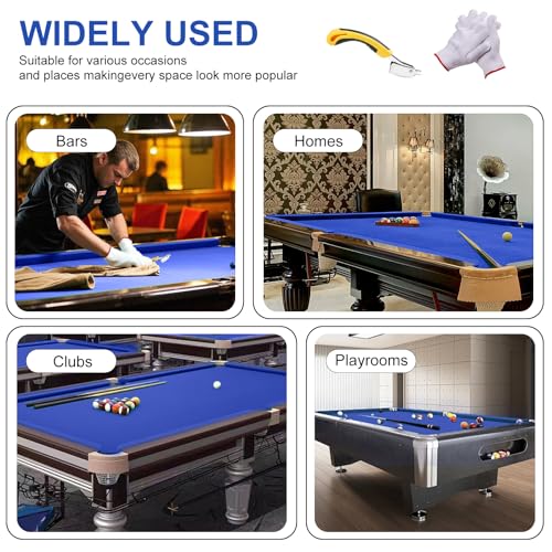Pool Table Felt,8.53'/ 9' Billiard Cloth with 6 Pcs Cloth Strips and Staple Remover,Gloves,Pool Table Felt Replacement kit for Bars Clubs Family - color: Blue, size: 8.53FT