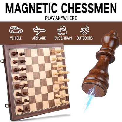 AMEROUS 15'' Magnetic Wooden Chess Set for Adults Kids - with Folding Board, Gift Package, Pieces Storage Slots, Handmade Pieces,Chess Board Game Set for Tournament Professional Beginner - size: 15 inches