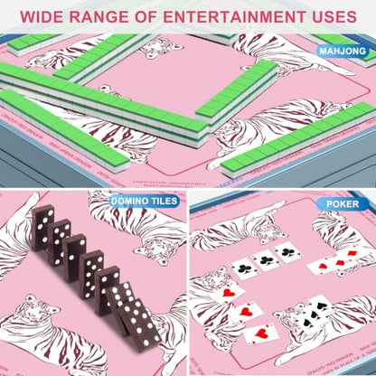 Preppy Pink and White Tiger Mahjong Mat for Table with Rules, 33×33 Inches | Anti-Slip, Waterproof, Noise-Reducing Table Cover for American Mahjong, Poker, Board Games , Dominoes, and Card Games - color: Pink-1