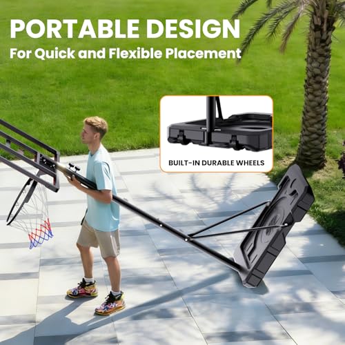 Portable Basketball Hoop for Kids & Teens, 4.1–8.5FT Adjustable Height, 32'' Shatterproof Backboard, Fillable Base with Weight Bag, Outdoor Goal for Backyard & Driveway