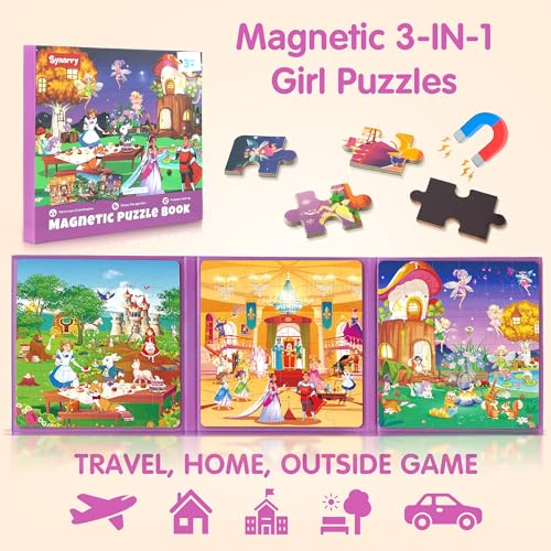 SYNARRY Princess Fairy Party Magnetic Puzzles for Toddlers 3-5 Girls, 36 Pieces Travel Puzzles for Kids Ages 4-6, Easter Basket Stuffers Gifts for Kids, Car Airplane Road Trip Activities Toy - style: Princess Fairy