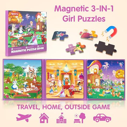 SYNARRY Princess Fairy Party Magnetic Puzzles for Toddlers 3-5 Girls, 36 Pieces Travel Puzzles for Kids Ages 4-6, Easter Basket Stuffers Gifts for Kids, Car Airplane Road Trip Activities Toy - style: Princess Fairy