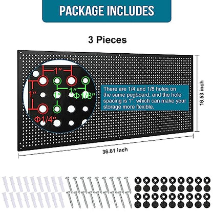 Peg Board, 3 Pack 16-Inch X 36-Inch Heavy Duty Steel Pegboard,Heavy Duty Black Pegboard for Walls, Garage, Workbench, Craft Room Tool Organization, Metal Pegboard Panels(Black) - color: Black