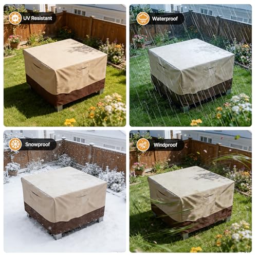 Vailge Rectangular/Oval Patio Table Cover, Heavy Duty and Waterproof Outdoor Lawn Patio Furniture Covers (Beige&brown, 44"Lx44"Wx28"H) - color: Beige & Brown, size: Sqaure-44"Lx44"Wx28"H
