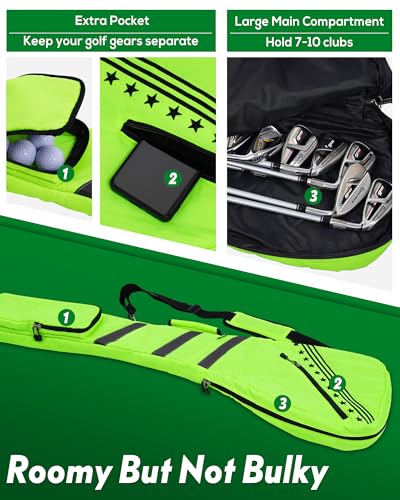 Big Teeth Golf Sunday Bag, Small Golf Bag Lightweight, Par 3 Golf Bag for A Few Clubs Driving Range, Practice with Carry Shoulder Strap Foldable Multi-Colour - color: Neo Green