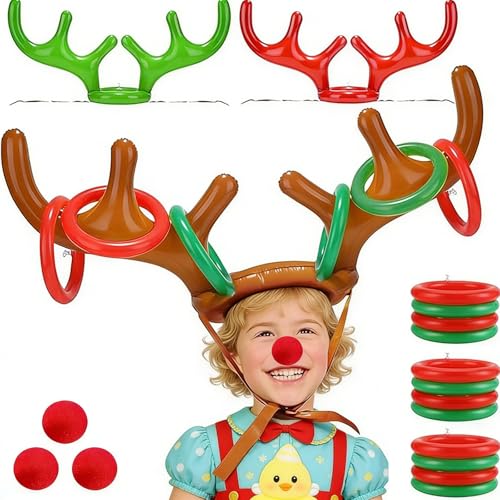 3 Pack Easter Inflatable Easter Games Set, 18 Pieces Inflatable Reindeer Antler Ring Toss Party Game for Kids Adults Family, Indoor Outdoor Ring Toss Toys Gifts Easter Party Favors Carnival Games - style: style 2