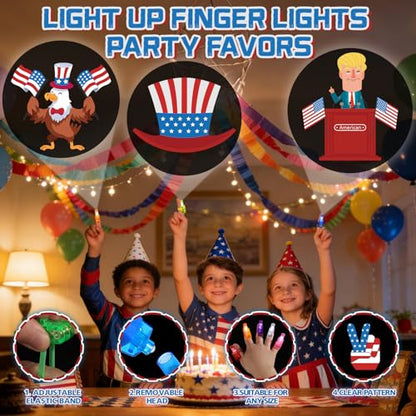 36 Pack Patriotic Party Favors, Glow Finger Lights for Kids Birthday Goodie Bag Stuffers, Classroom Rewards, Party Prizes & Glow Party Supplies - style: Patriotic