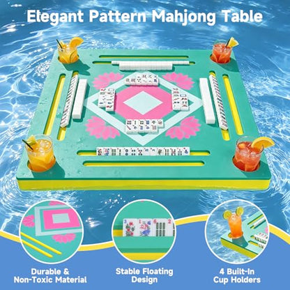 32" Double-Sided Floating Mahjong Table for Pool, Waterproof Playing Card Table, Water Game Table for Mahjong, Poker, Dominoes, Scrabble, Swimming Pool, Hot Tub, Beach & Summer Parties, Green - color: Green