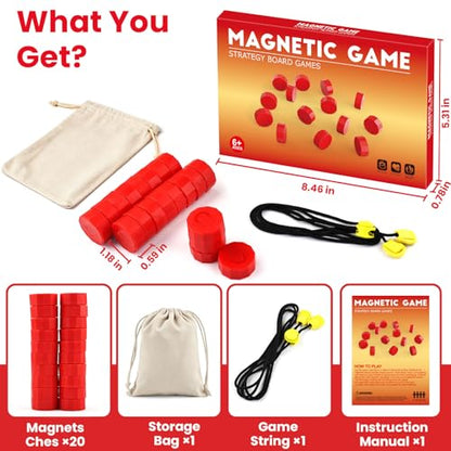 LLESSOO Magnet Game with String, Fun Strategy Board Games for Kids 8-12 and Adults, Magnetic Game for Family Night, Party & Travel, Includes 20 Chess Pieces, Rope and Storage Bag