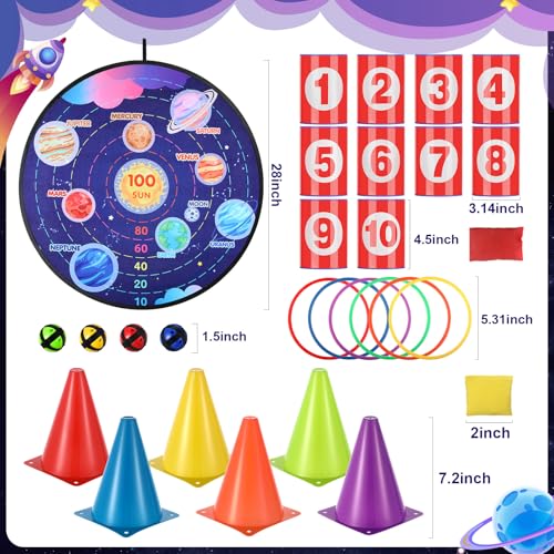 Hungdao 3 Sets Carnival Games Combo Set, Dart Board with Balls Plastic Cones Ring Bean Bags Toss Game for Boys Girls Adults Family Birthday Yard Indoor Outdoor - style: Creative Style