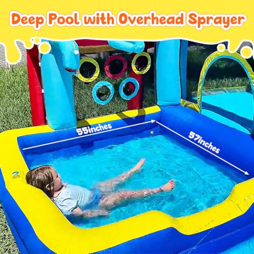 Whubefy 15x14.5ft Bounce House Water Slide Park, 13in1 Huge Blow up Waterslides Inflatable for Kids Backyard w/750W Blower, Pool, Soccer Goal, 5-hole Target Toss Game, Dart Board for Big Kids 8-12 3-6