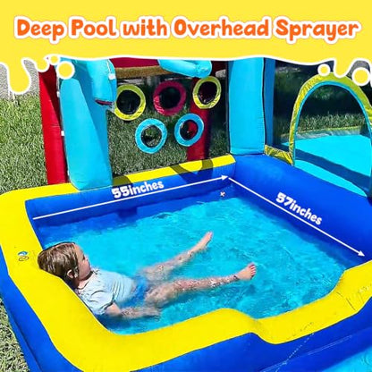 Whubefy 15x14.5ft Bounce House Water Slide Park, 13in1 Huge Blow up Waterslides Inflatable for Kids Backyard w/750W Blower, Pool, Soccer Goal, 5-hole Target Toss Game, Dart Board for Big Kids 8-12 3-6