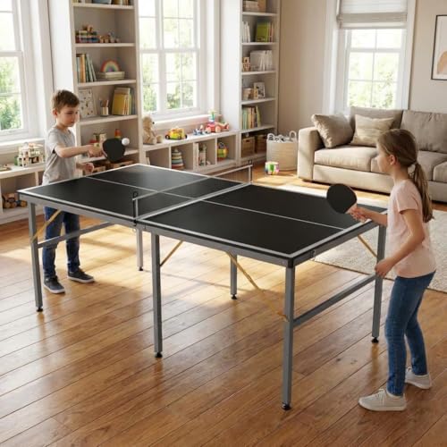 Portable Ping Pong Table - 6x3ft Professional Indoor/Outdoor Table Tennis Set with Net, 2 Paddles & 3 Balls - Quick 5-Min Assembly for Adults/Teens (Red/Black/Blue)