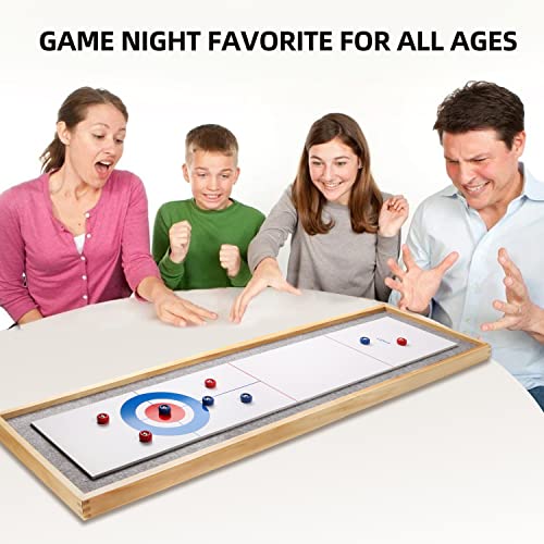 GSE Games & Sports Expert 2-in-1 Solid Wood Shuffleboard and Curling Tabletop Game Board Set with 8 Rollers for Family and Friends
