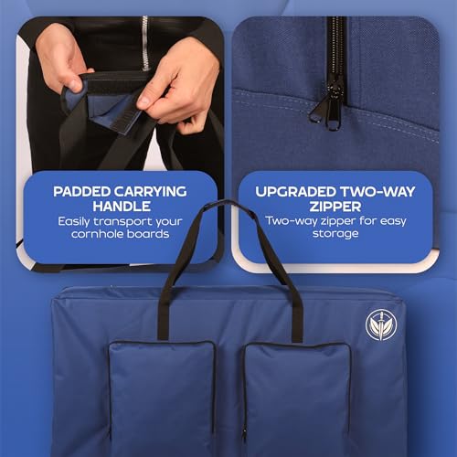Premium Cornhole Carrying Case - Fits Regulation 4’ x 2’ Boards, Water Resistant Corn Hole Board Carry Case with Reinforced Protection, Padded Straps & Pockets