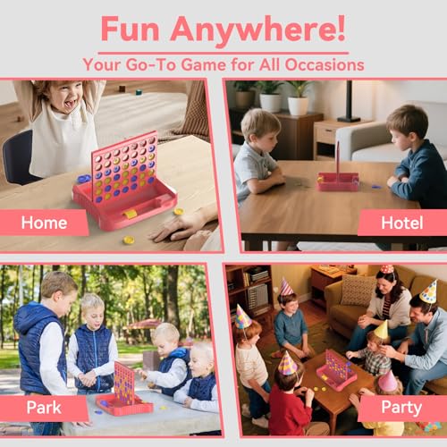 Pup Go 4 in a Row Game, Connect & Win Four in a Row Board Game, Portable 2-Player Strategy Games for Travel, Gift for Girl Age 3 4 5 6 7 8-12, Family Games Foldable Design with 6 Spare Discs Pink - color: Pink