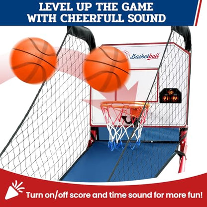 BAGAIL Basketball Arcade Game, Electronic Basketball Shooting Game, Arcade Sounds, Foldable Frame, 3 Balls, Inflation Pump, Ideal Indoor Sport Games - Single Shot - style: Single Shot