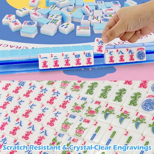 Jolitac American Mahjong Game Set, 166 Premium Tiles, 1.2-inch Mahjong Tile Set with Sturdy Carrying Bag, Thickened Mah-Jongg Tiles Bag Portable Travel Complete Mahjong Set - color: Blue