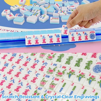 Jolitac American Mahjong Game Set, 166 Premium Tiles, 1.2-inch Mahjong Tile Set with Sturdy Carrying Bag, Thickened Mah-Jongg Tiles Bag Portable Travel Complete Mahjong Set - color: Blue