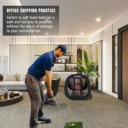 DURARANGE Pop-Up Golf Chipping Net - Ultimate Target Training Chip Aids for Precision & Distance, Outdoor | Indoor Practice, Golfer Gift - color: 1 Black Net+ 2 Mats+ 12 Balls + 6 Greeting Cards